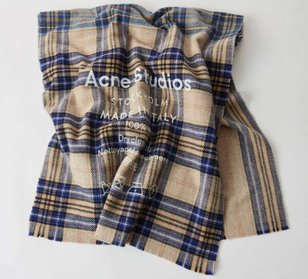 Checked logo scarf oatmeal beige / blue check