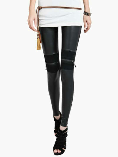 PU Leggings With Knee Zip Detail - Choies.com