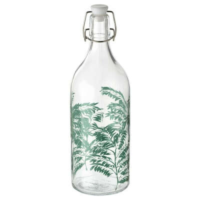 КОРКЕН Бутылка с пробкой - прозрачное стекло, с рисунком - IKEA