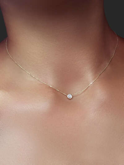 Delicate Solitaire Diamond Necklace .20 ct, 14k Gold