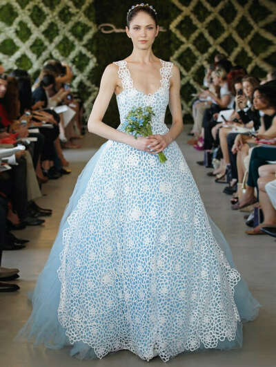 Blue Ball gown wedding dress by Oscar de la Renta