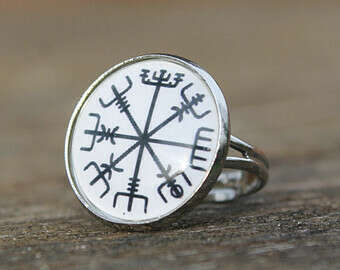 Vegvisir Icelandic Symbol Compass Ring - Glass Dome symbol Ring