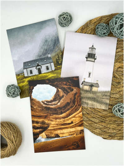 Набор открыток с пейзажами "Маяк", "Грот", "Дом в лесу"