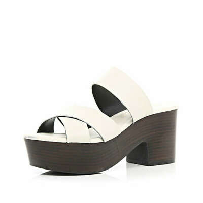 White chunky strap flatform mules