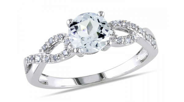 4/5 Carat Aquamarine & Diamond 10K White Gold Ring