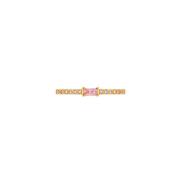 Gold Thin Baguette Ring - Pink