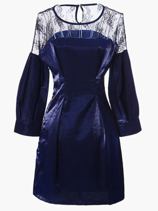 Blue Dress Contrast Sheer Panel - Choies.com