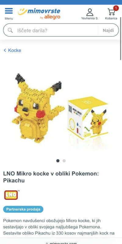 LNO Mikro kocke v obliki Pokemon: Pikachu | mimovrste=)