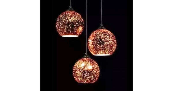 3D Glass Copper Cluster Pendant Light with Bulbs