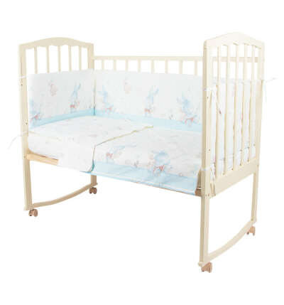 Комплект постельного белья Baby Nice Зайка 6 предметов, цвет: белый/голубой