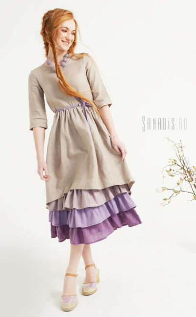 Многослойное платье из льна «Серебристо-лавандовое»