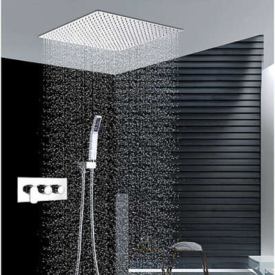 Contemporary Wall Installation Rain Shower Handshower Chrome Shower Faucet – FaucetSuperDeal.com