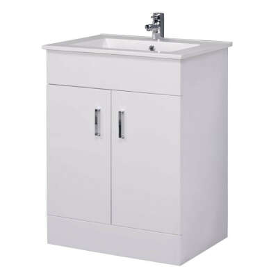 White Vanity Unit with Ceramic Basin and Storage Cabinet