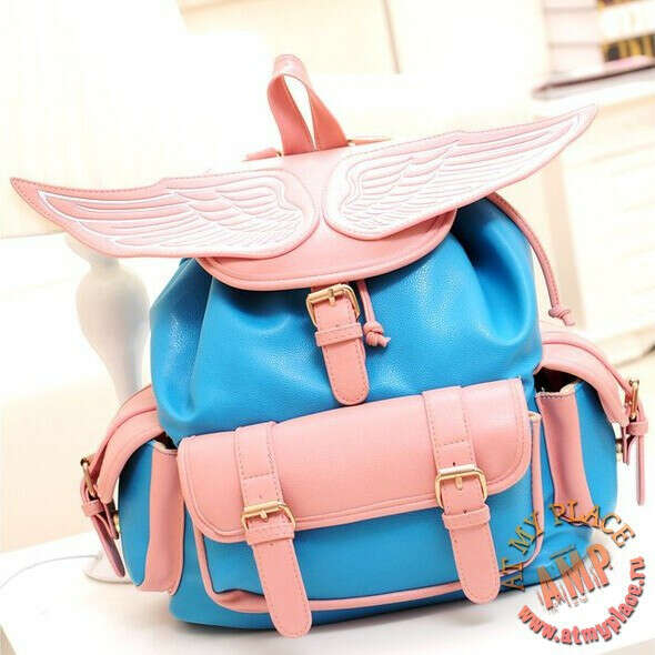 Голубой рюкзак с розовыми крыльями Angel
