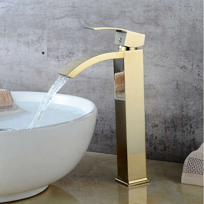 Waterfall Ti-PVD Single Handle One Hole Gold Bathroom Sink Faucet– FaucetSuperDeal.com