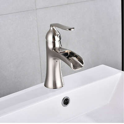 Contemporary Waterfall Nickel Brushed Centerset Single Handle One Hole Bathroom Sink Faucet– FaucetSuperDeal.com