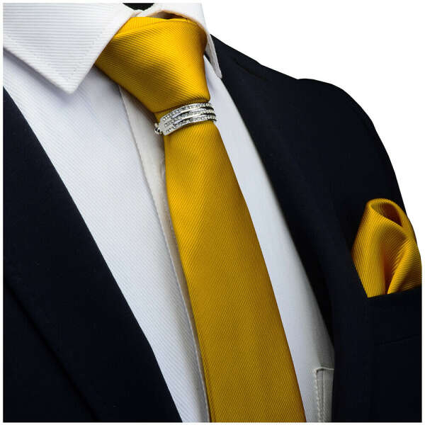 Жёлтый галстук с зажимом
