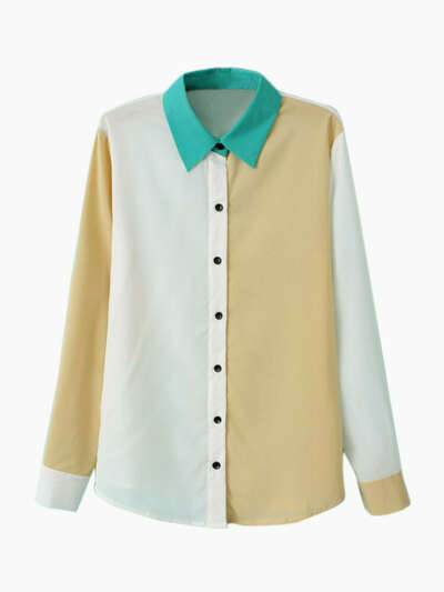 Color Blocked Shirt in White and Yellow - Choies.com