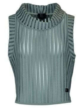 Top high roll-neck strib mesh