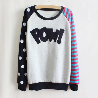 Polka Dot Stripe Cotton Blend Long Sleeves Casual Style T-Shirt For Women