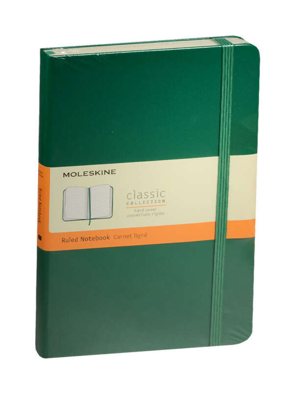 Книга для записей А5 120л лин. "Classic Large" зеленая, жесткая обложка, резинка, Moleskine