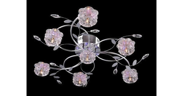 Crystal and Glass Floral Ceiling Light with In-built LED, Remote and Bulbs