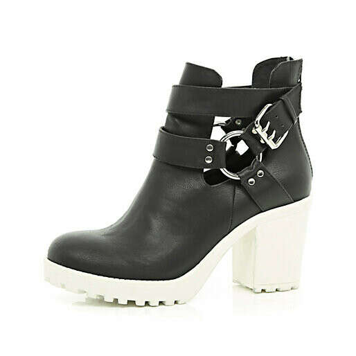 Black cut out cleated sole ankle boots