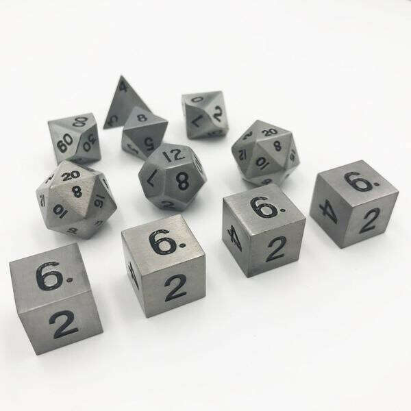 Aged Mithral Metal 11 Piece Dice Set by Norse Foundry