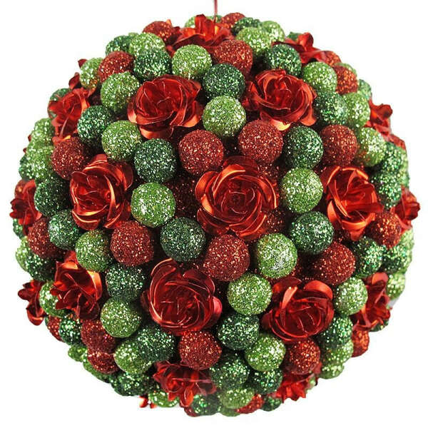 Ёлочное украшение Шар 41100, цвет красный/зеленый, 10 см