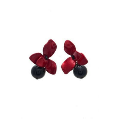 Nuance | Купить Серьги Nuance, красные цветы с черными шариками