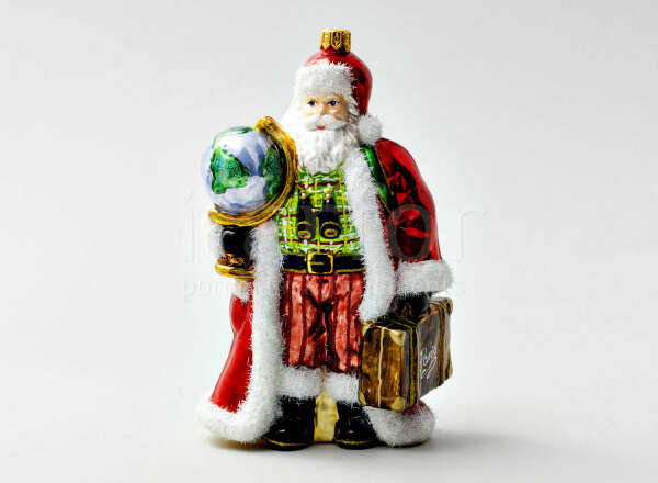 Елочная игрушка в подарочной коробке «Дед Мороз с глобусом»