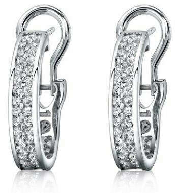 Two Row Oval Diamond 18K White Gold Hoop Earrings