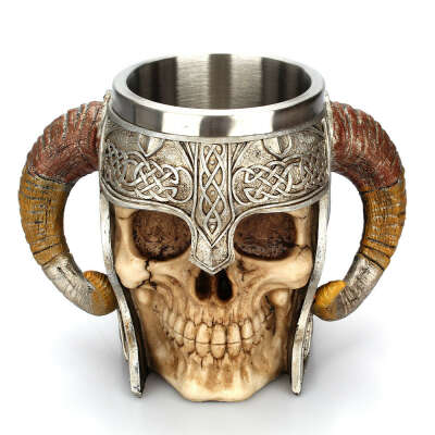 Viking Ram Horned Pit Lord Skull Mug