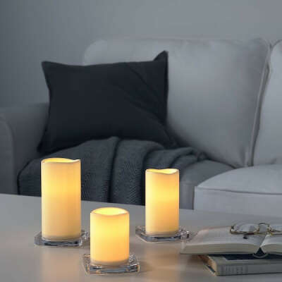 ГОДАФТОН Светодиодная формовая свеча, 3 шт. - с батарейным питанием, естественный - IKEA