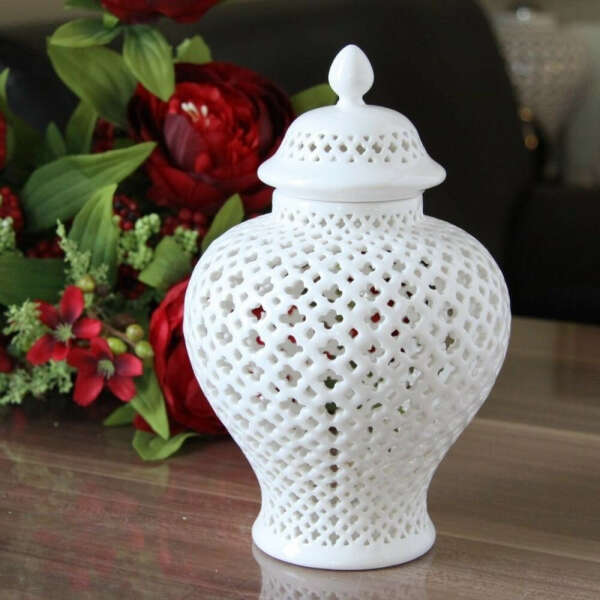 homedecorily.com is offering "White Glazed Porcelain Ceramic Temple Ginger Jar" at affordable price.