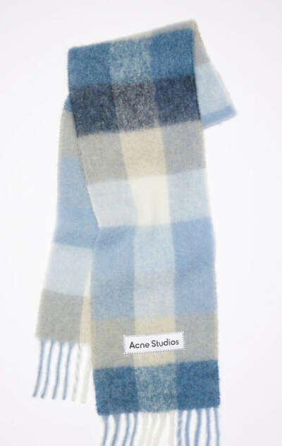 Mohair checked scarf - Light blue/cream beige