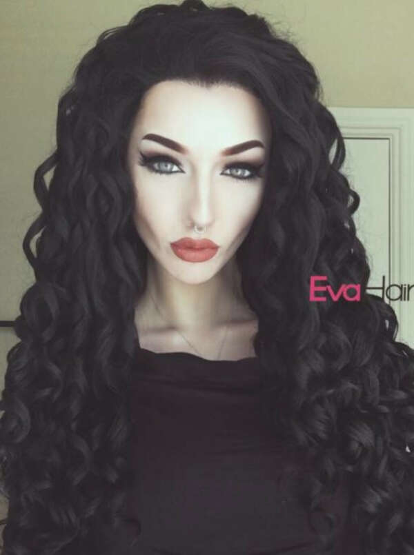 Парик JET BLACK LONG CURLY SYNTHETIC LACE FRONT WIG