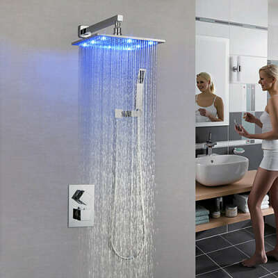 Contemporary LED Chrome Wall Mounted Brass Valve Rain Shower Faucet– FaucetSuperDeal.com