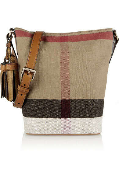 Burberry London - London mini leather-trimmed checked canvas shoulder bag