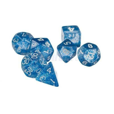 7 x Glitter Multi-Sided Dice Set D4-D20 D&D TRPG Games Roleplay Dices Blue