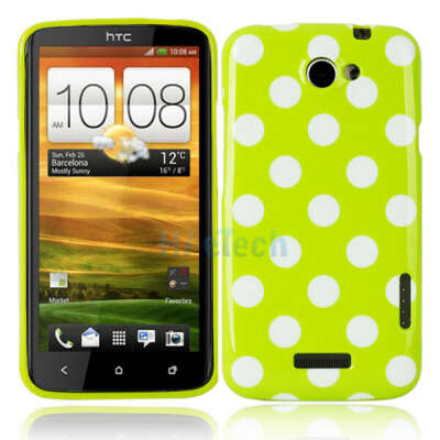 New Polka Dots TPU Case Cover for HTC One X S720e G23 Green White Dots HK