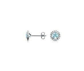 Aquamarine and Micropave Diamond Earrings in 18k White Gold (5mm)