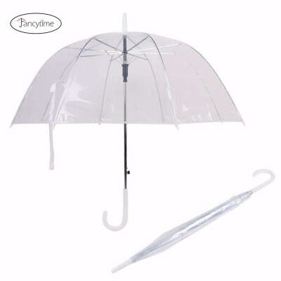 Прозрачный зонт с длинной ручкой