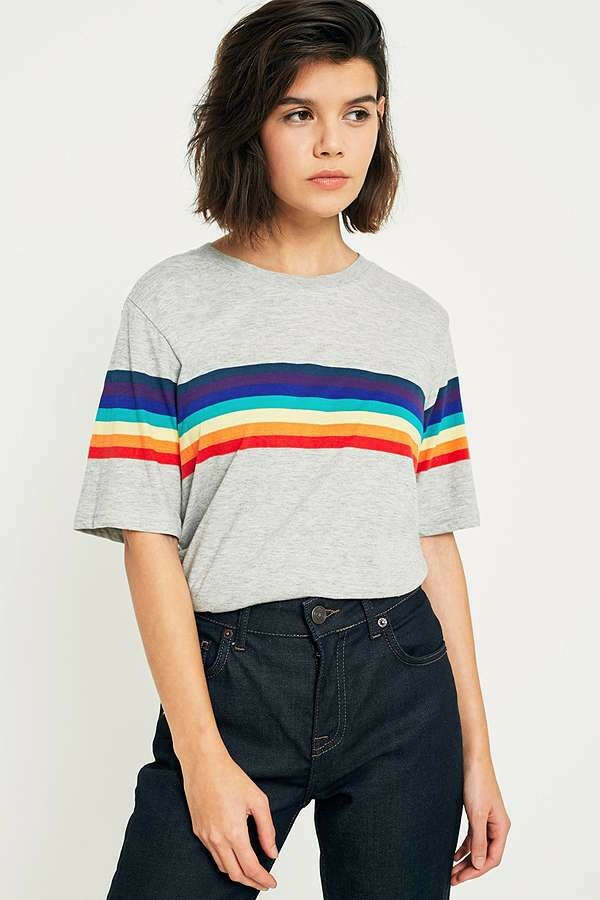 UO Rainbow Striped Sleeve T-Shirt