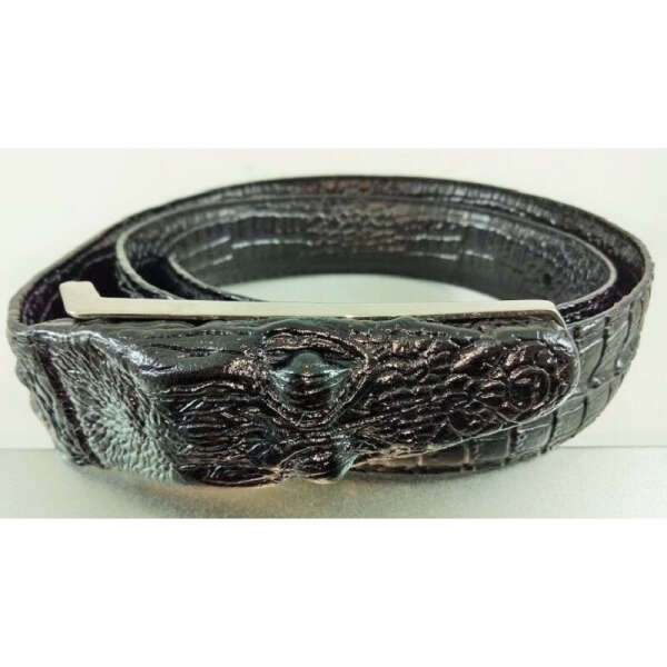 Crocodile skin belt - 115 cm - Black color - Crocodile head closure