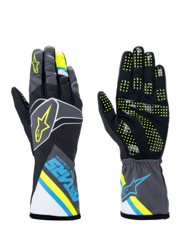 Alpinestars TECH-1 K RACE v2 GRAPH перчатки для картинга, черный/голубой/желтый неоновый, р-р M