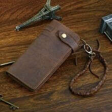 Men and Women Unisex Wallet Brown Vintage Long Hand Made Leather Chain online
