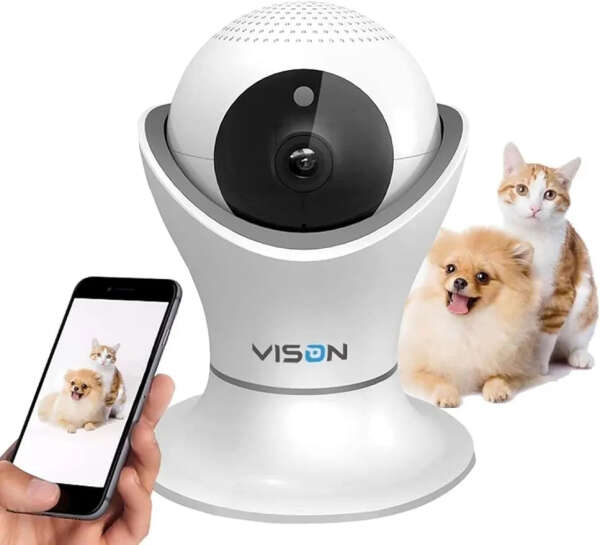 Интеллектуальная сетевая внутреняя видеокамера для домашних животных HD 1080p с обзором 360,ночное видение и двусторонняя аудиосвязь -sz