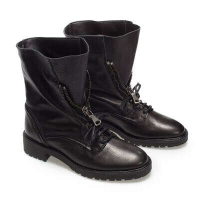 Zara Black Leather Military Ankle Boots